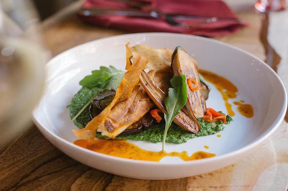 Potato-cannelloni-with-pine-nut-ricotta-eggplant-merguez-and-arugula-pesto.