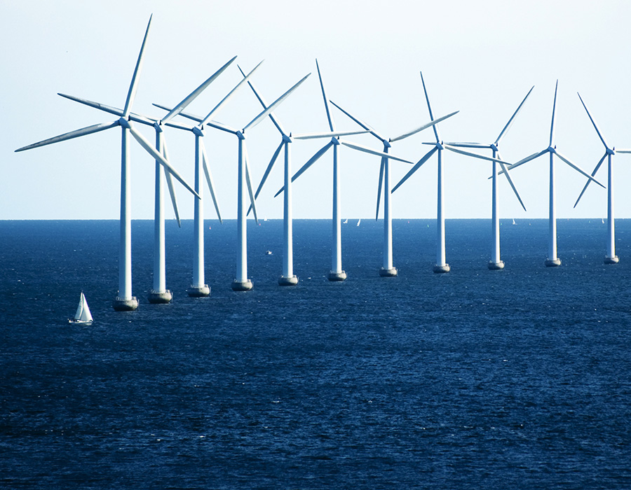 Windmills and Sailboats on the Ocean