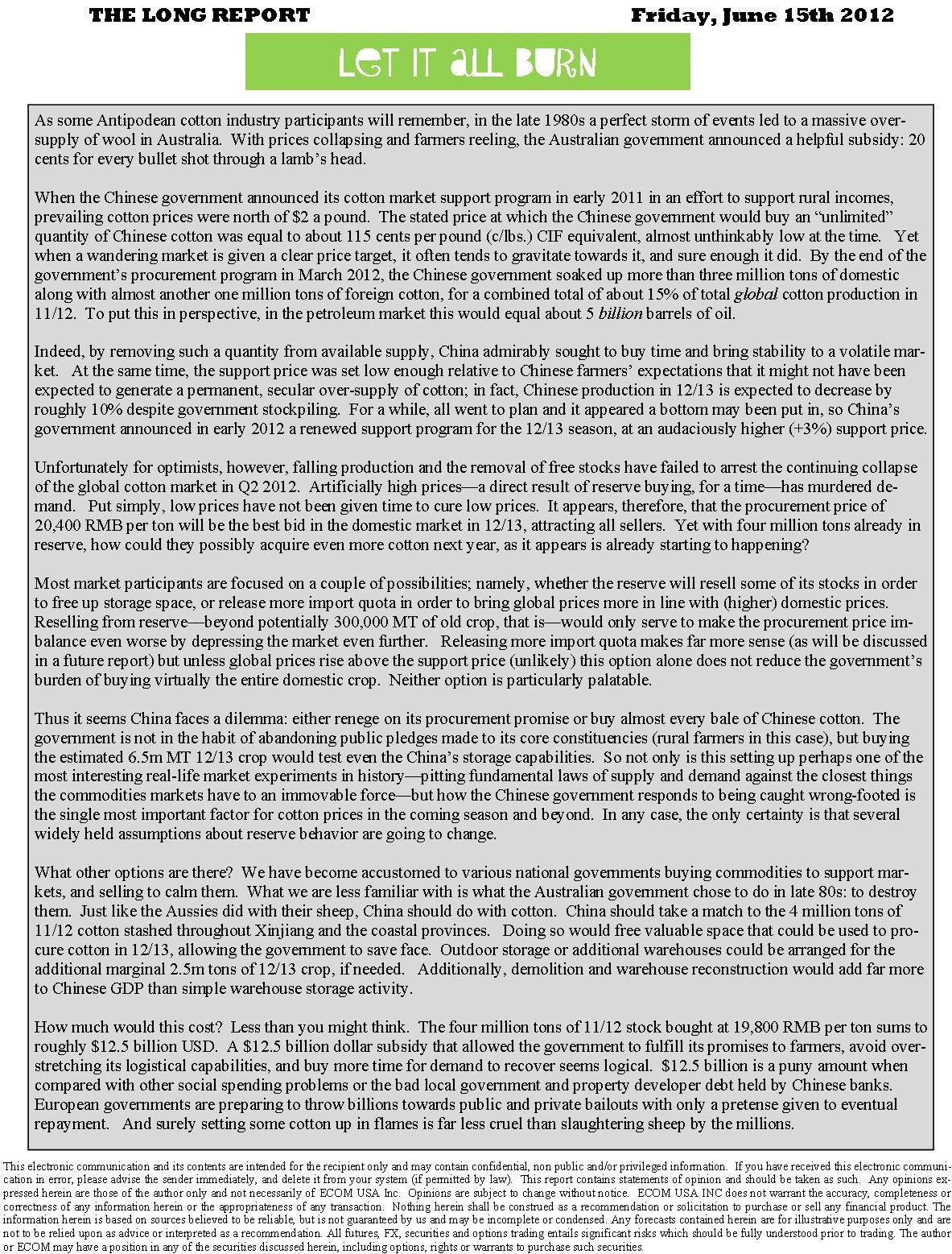 ECOM Cotton Group Newsletter June 2012